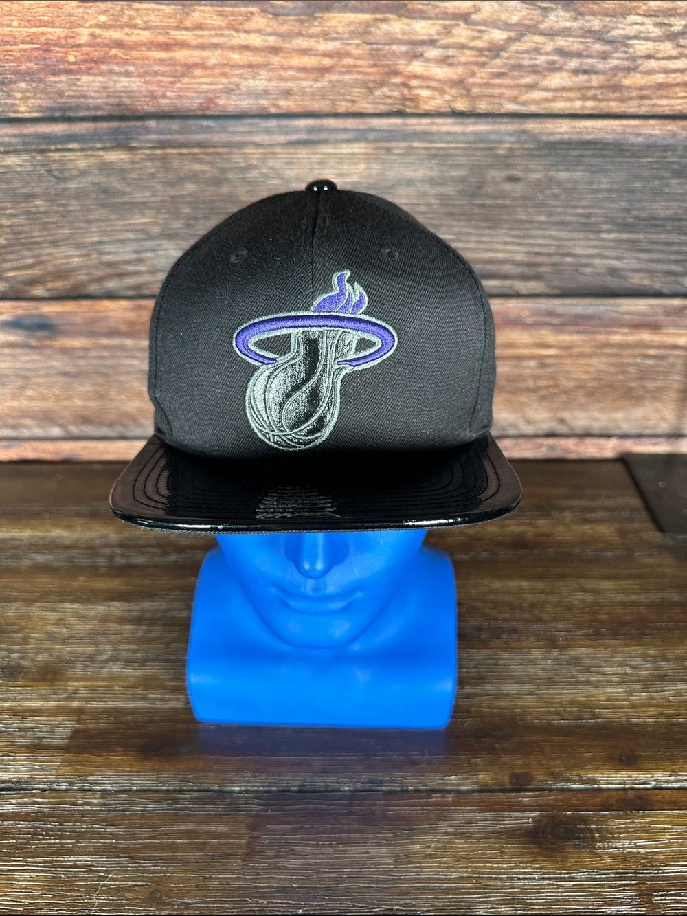 Mitchell & Ness Black Miami Heat Snapback with Purple Accent